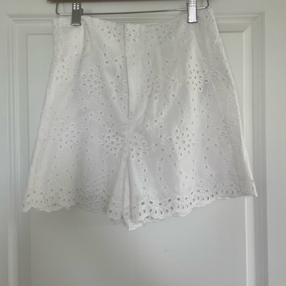 Zara White Eyelet High Waist Shorts